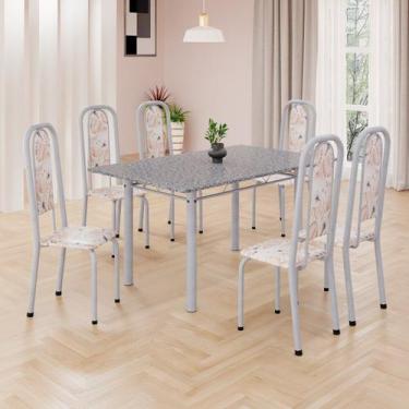 Imagem de Conjunto de Mesa Retangular 140x75cm Tampo Granito Ocre 6 Cadeiras Lav