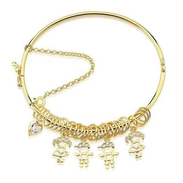 Imagem de Bracelete Quatro Filhos com Coração e Elos Folheado a Ouro 18k - Fino 