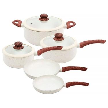 Imagem de Conjunto de Panelas Yafo Revestimento Cerâmico 5 pçs Granito Creme A1005-C06 - Lehaví