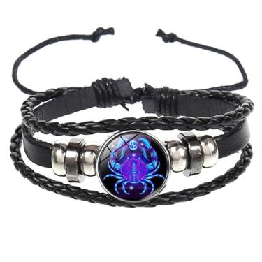 Imagem de BlingNuts Pulseira de signos do zodíaco para mulheres e homens, ajustável, 12 unidades, pulseiras de couro multicamadas, signo do zodíaco para joias de aniversário, F, Aço inoxidável, Sem Pedra