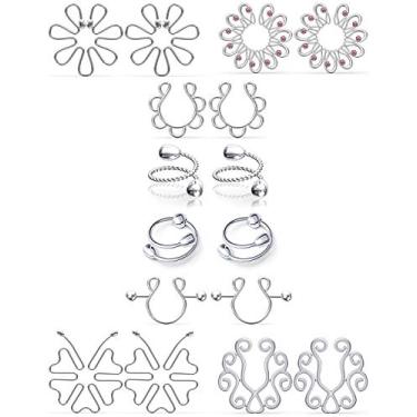 Imagem de Jenxnjsjo Anéis falsos para mamilo, 16 peças (8 estilos) sem furo, protetor de mamilo/anel, aço inoxidável SAE 316, não perfurante, feminino