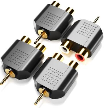 Imagem de BERLAT Adaptador divisor de 3,5 mm para RCA, banhado a ouro, TRS de 3,5 mm para conector fêmea RCA duplo, conversor de áudio Y Plug - pacote com 4
