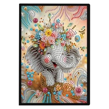 Imagem de DCIDBEI Caderno de pintura de diamante A5 Cadernos de arte de diamante em branco pintura de diamante elefante flor anime caderno de escrita diário de capa dura caderno de desenho pintura de diamante