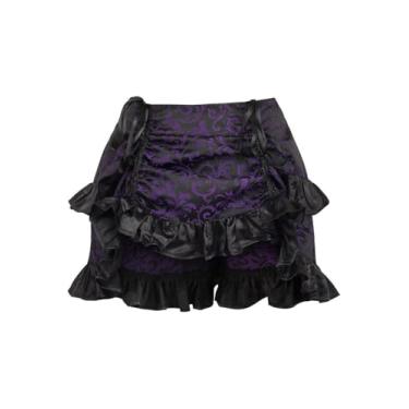 Imagem de Daisy corsets Saia feminina roxa/preta brocado franzido bustle, Roxo/preto, 38-44 Plus Short