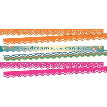 Imagem de Barker Creek Borda dupla face, Dream It, material escolar e de escritório, acabamento de borda de quadro de avisos, conjunto de 3 designs, desenhos coordenados impressos em ambos os lados para duas