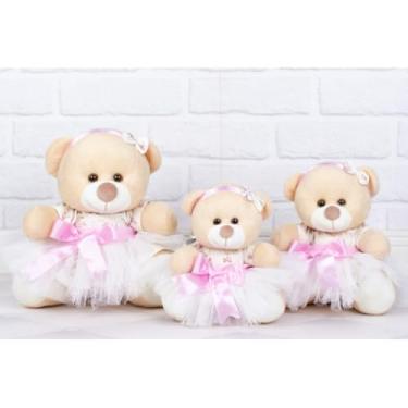 Imagem de TRIO DE URSO TEDDE BAILARINA 15/18/22 CM, PARA DECORAÇÃO (floral novíssimo - Pelúcia Doce de Leite)