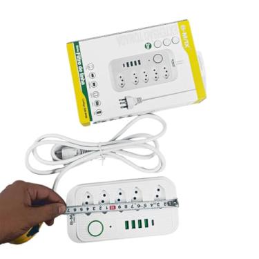 Imagem de Filtro de Linha, Extensão Régua Tomada com 5 Tomadas 4 USB e 1 USB-C Cabo de 2 Metros Bivolt Branco B-Max
