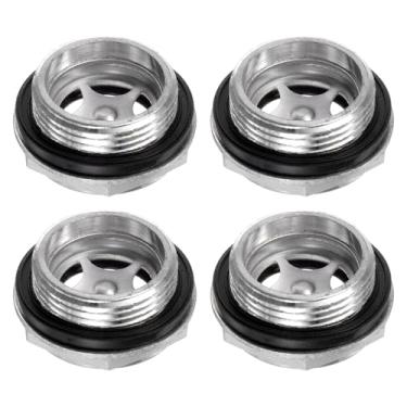 Imagem de HARFINGTON 4 peças de vidro de visão de óleo para compressor de ar 26 x 1,5 mm rosca macho medidor de nível de líquido, cabeça sextavada de alumínio, janela indicadora de óleo com anel de vedação para