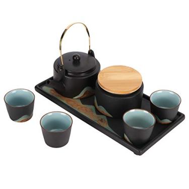 Imagem de Conjunto de chá Kung Fu Japonês, Kit de chá Artesanal de Cerâmica Preta Com Bule, Xícaras, Jarra, Bandeja para Cerimônia, Presente Colecionável
