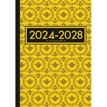 Imagem de 5 Year Diary 2024-2028 | A4 Busy Bumble Bees Pattern: Month to View Planner with UK Holidays, Moon Phases, Birthdays & Celebrations, Contacts, Passwords (Five Years)