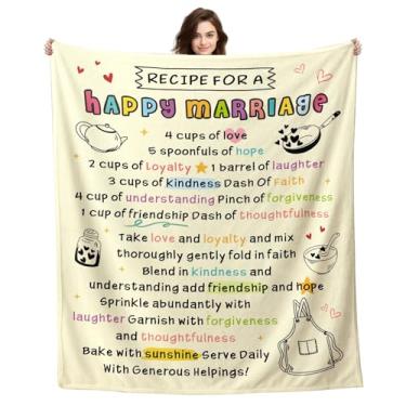 Imagem de Presentes de recém-casados para o casal, presentes de lista de presentes de casamento para noiva e noivo, receita para um casamento feliz, cobertor de flanela para sofá de cama 127 x 152 cm, presentes