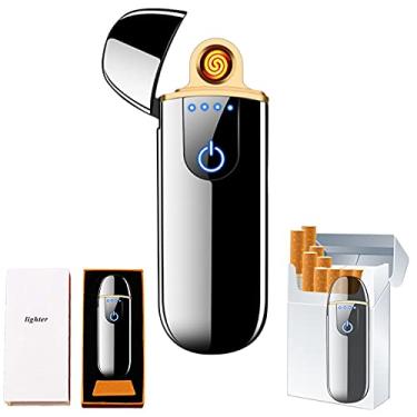 Imagem de ZOIPPDMS Isqueiro Elétrico, Isqueiro Eletrônico Inteligente, Mini Isqueiro Recarregável Usb, Ignição Por Toque, À Prova de Vento, Isqueiro Sem Chama, Isqueiro de Plasma Leve com Indicador de Energia P
