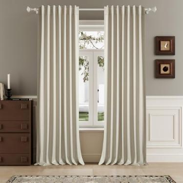 Imagem de Cortinas blecaute de linho natural de bétula com 2 painéis de comprimento 2 painéis para vida opaca privacidade aba traseira isolamento térmico 100% preto escurecimento do quarto cortinas de janela de