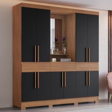 Imagem de Guarda Roupa Casal 10 Portas 3 Gavetas com Espelho e Pés em Abs Marrom/Preto