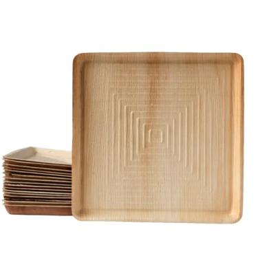 Imagem de Travessas quadradas de folha de palmeira de 30 cm - bandejas descartáveis ecológicas | Pacote com 20 | Bandeja resistente biodegradável e compostável para sushi de charcutaria