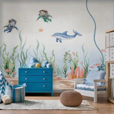 Imagem de Papel de Parede Fundo do Mar Golfinho Infantil Sob Medida Non Wovem - 