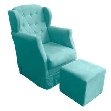 Imagem de Poltrona Amamentação Balanço Manu com Puff Suede Azul Tifany Decor Eli