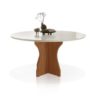 Imagem de Mesa Redonda de Jantar 4 Lugares Base X em Mdf Com Tampo de Vidro (Off white)