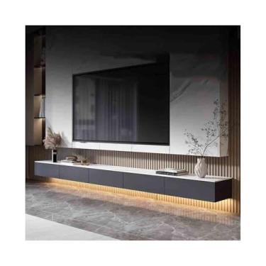 Imagem de Armário de TV Suporte de TV flutuante montado na parede com gavetas de armazenamento, moderno centro de entretenimento flutuante estreito com mesa de ardósia para sala de estar e quarto Armário de míd