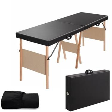 Imagem de Maca Dobrável Madeira Real 200kg Estética Massagem Portátil S/Apoio Rosto + Lençol Lavável (Maca Preta - Lençol Preto)