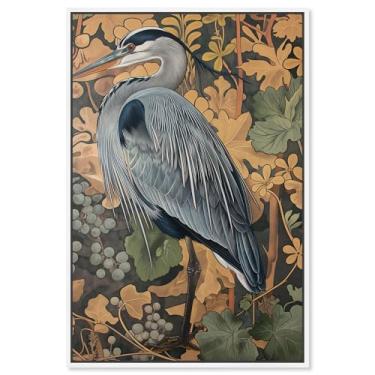 Imagem de Art Remedy Heron's Blue Serenade Canvas Bird Maximalist, moldura branca, 25,4 cm x 38,1 cm