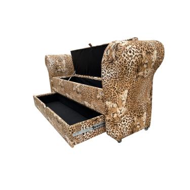 Imagem de Recamier Puff Baú Sapateira Com Braços E Gaveta 1,38 Cm Para Cama Box Padrão - Animal Print