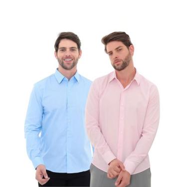 Imagem de KIT Masculino 2 Peças - Camisa Social Premium Tipo Linho Azul Claro e 