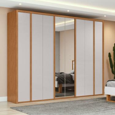 Imagem de Guarda-roupa 8 Portas 6 Gavetas 100% Mdf com Espelho Ergon Marrom/Bege