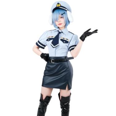Imagem de NSPSTT Rem Cosplay Costume Re Zero Cosplay for Women Hat Ear Police Uniform Cosplay,Size L