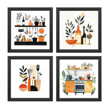 Imagem de Kit 4 quadros 18x18 cm, cozinha, área gourmet, copa, moderno (Preto)