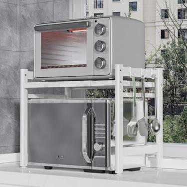 Imagem de Rack expansível para forno de micro-ondas, prateleira de micro-ondas ajustável de aço carbono de camada dupla, suporte de torradeira, organizador de bancada de cozinha resistente, rolamento de carga