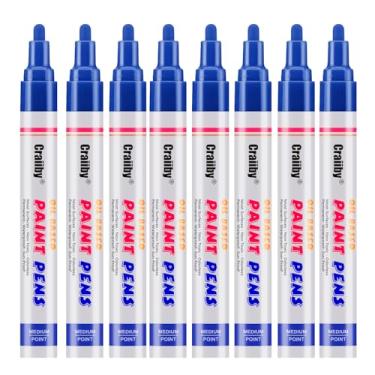 Imagem de Marcadores de tinta azul, pacote com 8 canetas permanentes à base de óleo, à prova d'água, secagem rápida, para pintura de pedras, madeira, tecido, plástico, tela, vidro, canecas, metal, pneu, pedra,