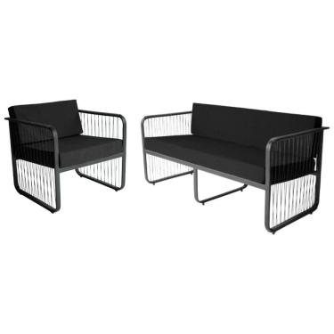 Imagem de Conjunto 1 Namoradeira e 1 Poltrona Área Externa Santiago Em Alumínio e Fibra Sintética Acesse Móveis