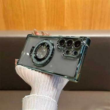 Imagem de Capa com suporte de glitter para Samsung Galaxy S24 S25 Ultra S23 S22 Plus Note 20, suporte com revestimento gradiente, capa brilhante, VERDE T, para Note 20