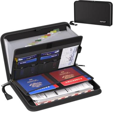 Imagem de ENGPOW Organizador de cupons de recibo de acordeão, à prova de fogo, expansível com 13 bolsos, pasta organizadora de arquivos pequena com etiquetas, armazenamento seguro para viagem, portátil, casa,