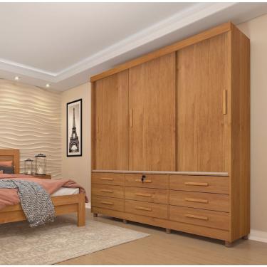 Imagem de Guarda Roupa Casal 3 Portas de Correr 9 Gavetas 199cm Chicago