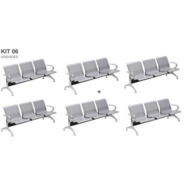 Imagem de Kit com 06 Cadeiras Longarina Aeroporto Cromada 3 Lugares