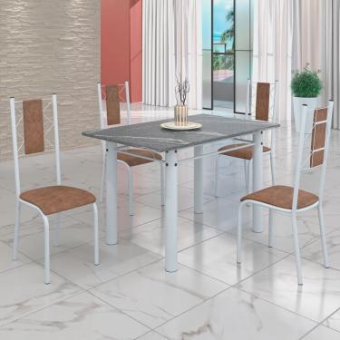 Imagem de Conjunto Sala de Jantar Bahia Mesa Tubo 120x75cm Tampo Pedra Granito Topázio com 4 Cadeiras