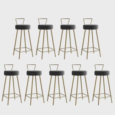 Imagem de Kit 09 Banqueta Alta Com Encosto Tais Eiffel Cozinha Bar Bistrô Ferro Dourado Suede Cinza - Ahz Móveis
