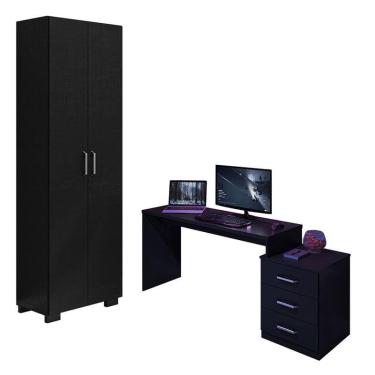 Imagem de Mesa para Computador Gamer drx 5000 e Livreiro Office com Portas Grandes Preto Trama -...