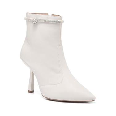 Imagem de Bota Feminina Cano Curto Bico Fino Salto Alto Strass Brilho - Stessy S