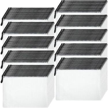 Imagem de 200 peças bolsa de malha A4 com zíper organizador de zíper de malha impermeável pasta de arquivos de plástico capa com zíper para material de escritório escolar jogos de tabuleiro quebra-cabeça