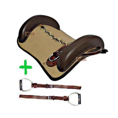 Imagem de Kit estribo + loro couro + sela basto montaria cavalo - SELARIA SERRAN