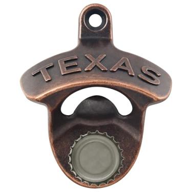 Imagem de Luwanburg Antiquado Texas Abridor de garrafa magnético para montagem na parede com ímãs embutido em cobre antigo montado em refrigerador