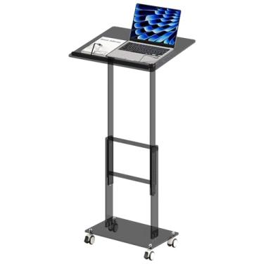 Imagem de RexTact Suporte de pódio de acrílico, 129 cm de altura com rodas bloqueáveis, palestras e pódios ajustáveis em altura e ângulo, pódio portátil para sala de aula, púlpitos para igrejas, discurso, preto