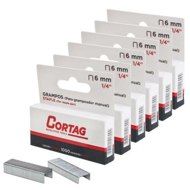 Imagem de Kit 6000 Grampo 6Mm 1/4'' Grampeador Pinador Manual Cortag