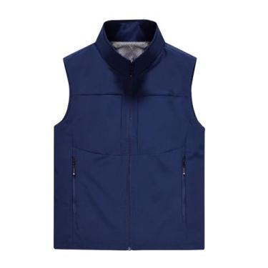 Imagem de Colete De Pesca Masculino Casual Respirável Com Zíper E Sem Mangas Para Atividades Ao Ar Livre Com Bolsos, Fotografia Ao Ar Livre Viagem Caminhada Caça Colete Jaqueta, Para Escalada(Dark blue,5X-Large