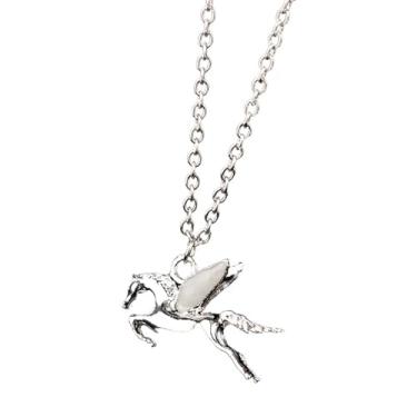 Imagem de PRINCESS CUTENESS STORE Colar Percy Jackson luminoso com cavalo alado olímpico semideus Pegasus tom prata Annabeth Chase, Medium, Latão, Sem Pedra Preciosa