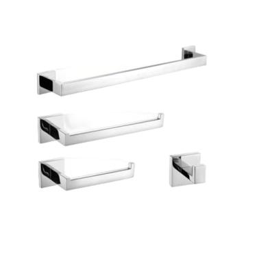 Imagem de Acessórios de banheiro polido cromado suporte de papel higiênico gancho de parede barra de toalha cabide de roupão conjunto de ferragens de banheiro de aço inoxidável, G, 4, peças, kit, 40 cm (Lg 4)
