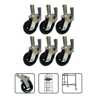 Imagem de Kit 06 Rodizio Para Andaime Roda De Borracha Ferro Giratório - LCTE, A